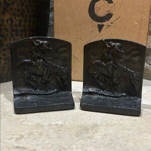 vintage Pair of Native American warrior on a weary horse Bookends